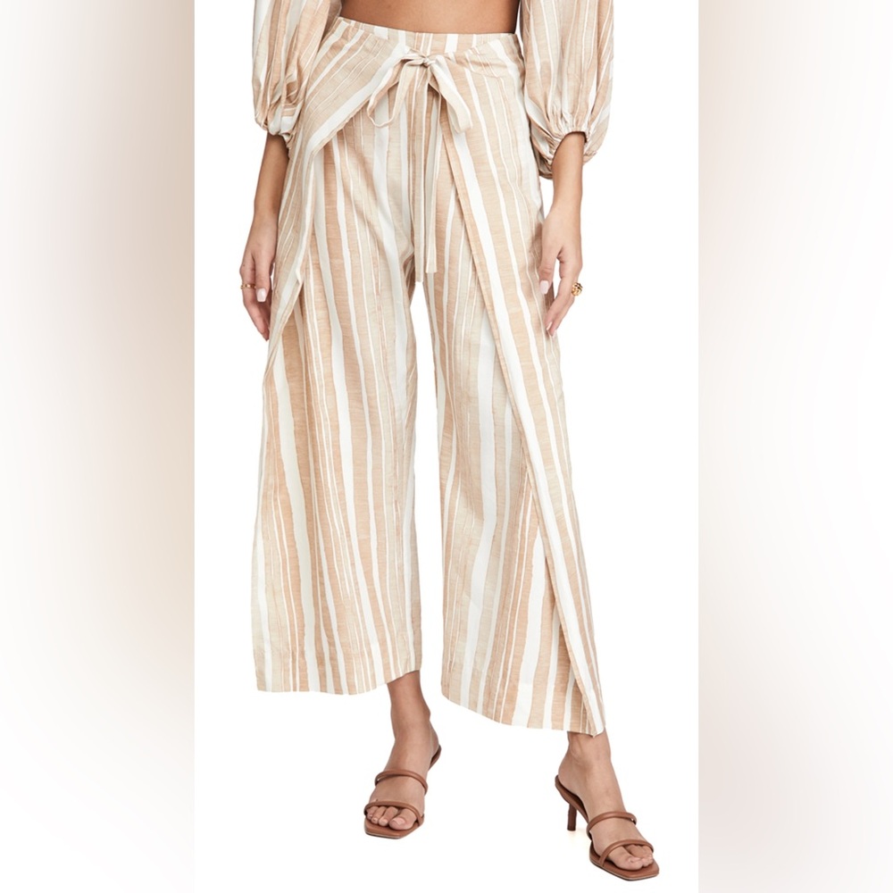 Marais Wrap-Effect Striped Cotton-Silk Wide-Leg Pants